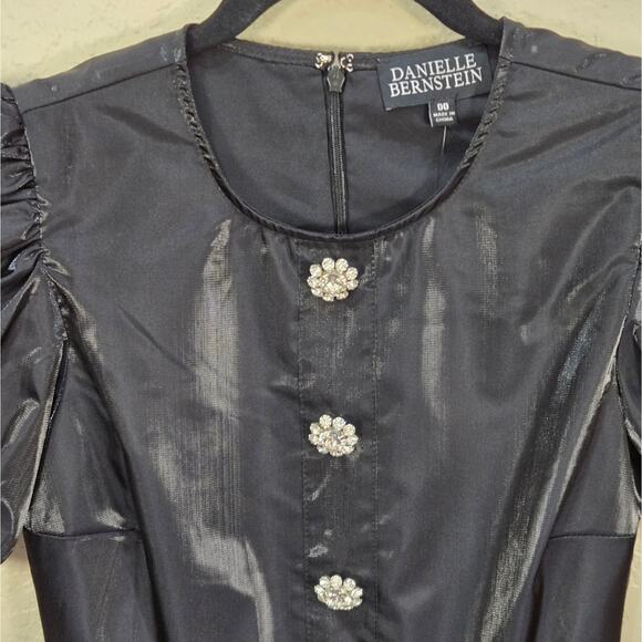 Danielle Bernstein Women’s Size 00 Puff Sleeve Satin Black Mini Dress MSRP $99 - Picture 2 of 14